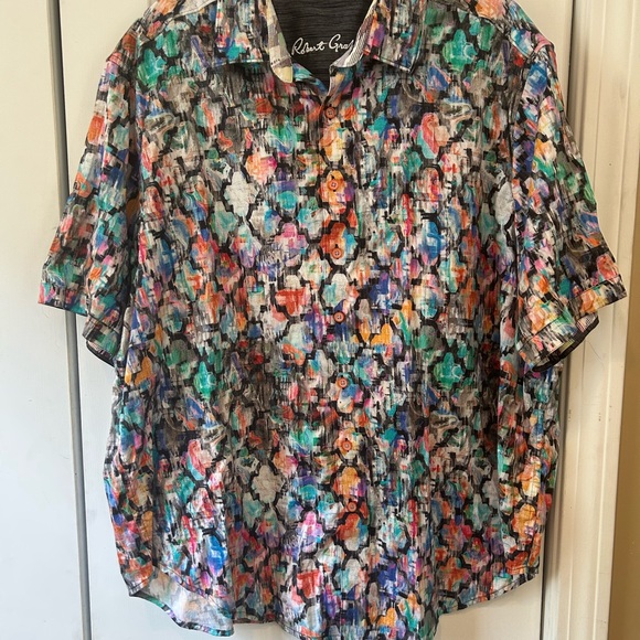 Robert Graham Colorful Abstract Men's 1XL Short Sleeve Button Down Shirt - Picture 1 of 6